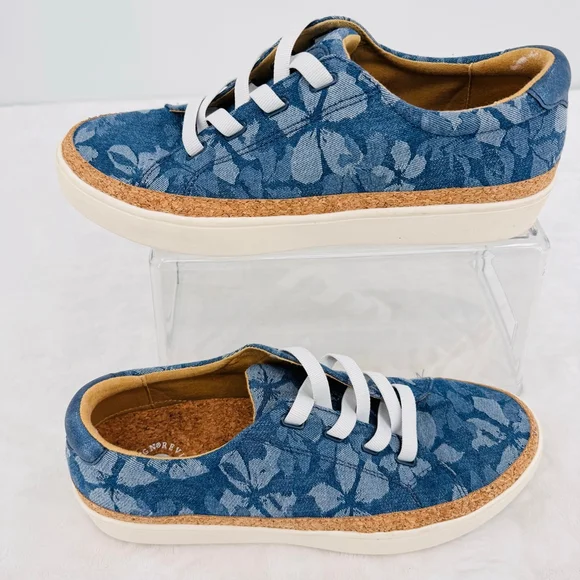Revitalign Hermosa Sneakers Blue Denim Floral Orthotic Gore Lace Up - Picture 2 of 7